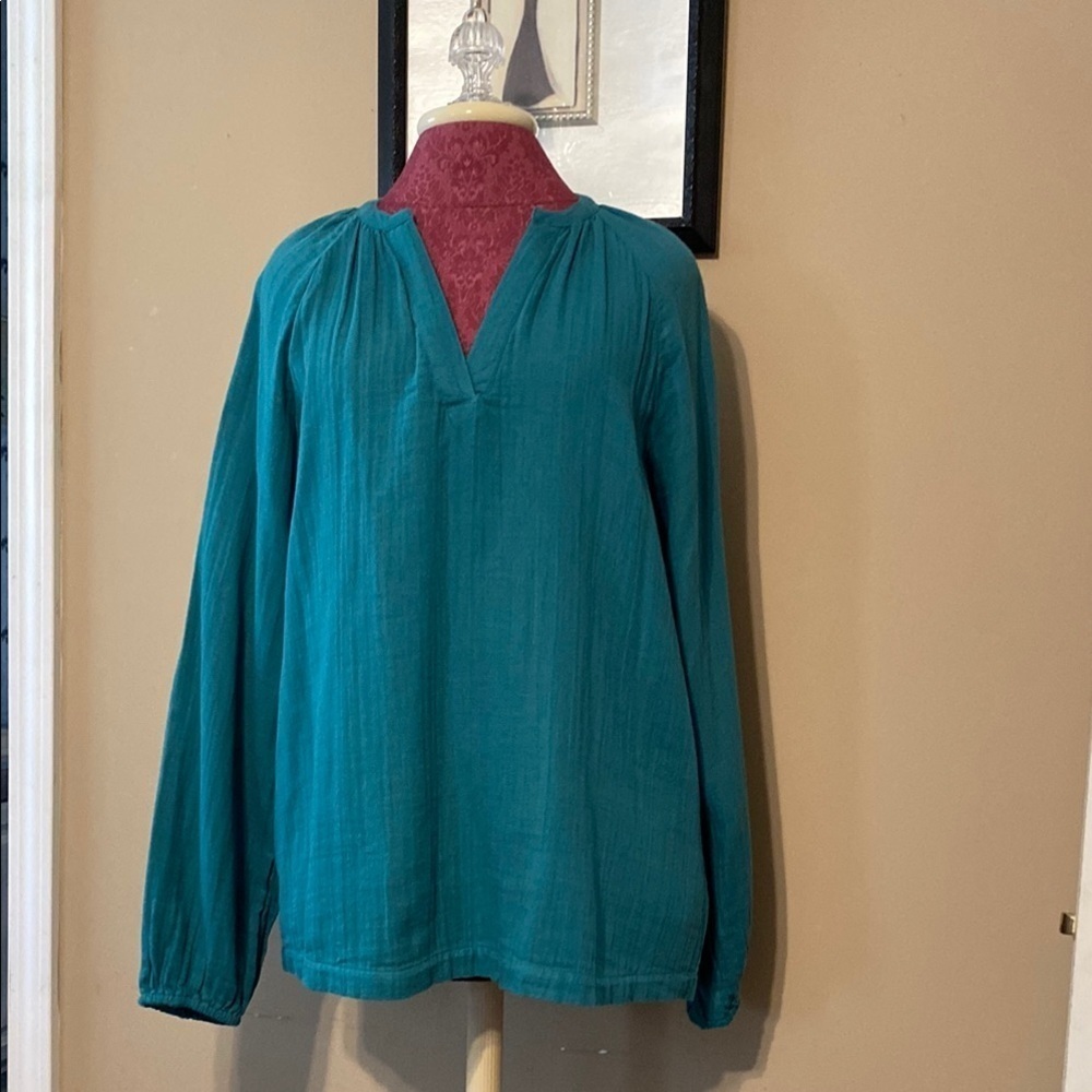 Old Navy Long Sleeve Green  Size Small Gauzy  Popover Tunic 100% Cotton Blend
